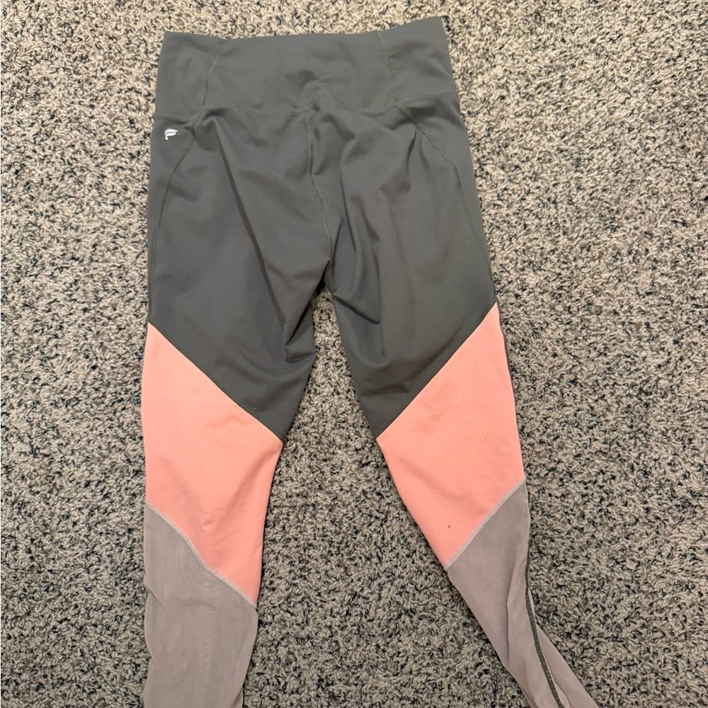 Fabletics Gray & Dusty Pink Colorblock High-Waist Leggings